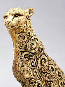Paire de figurines de léopard en métal artisanales, sculpture élégante de grand chat, statue d'animal sauvage détaillée, décoration de table de luxe pour la maison - Product Image 6