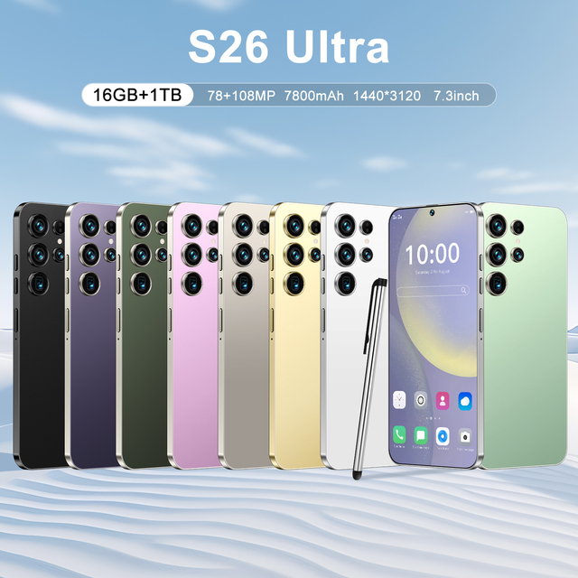 High Resolution S26 Ultra Android Smartphone 7.3" Large Screen 108MP