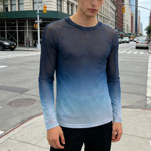 T-shirt à manches longues en maille transparente dégradée pour hommes, col rond, <span class=keywords><strong>style</strong></span> Y2K, streetwear, tailles S-3XL, vente en gros - Product Image 5