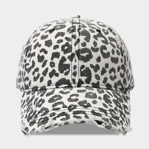 Gorras de Béisbol Bordadas Personalizadas al por Mayor, Gorra de Sarga de Algodón con Estampado de Leopardo, Desgastada y Rasgada, con Visera Curva, Unisex - Product Image 5