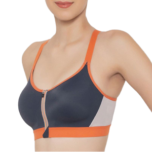 Sujetador deportivo de yoga de alto soporte para mujer con cremallera frontal, espalda cruzada, de secado rápido, transpirable, de elastano/poliéster, ajuste cómodo - Product Image 1