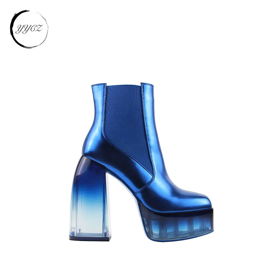 perspex heel and platform shinny glitter PU fashion women boots high fashion glass heel and platform luxury boots