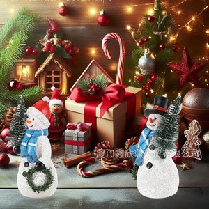 Figura de muñeco de nieve navideño de resina con iluminación LED de 6-6,9 pulgadas, decoración interior para sala de estar, estilo lindo, acabado mate - Product Image 2