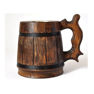 Mug en bois de qualité supérieure avec poignée, tasse en bois naturel faite à la main pour café, thé, bière, usage rustique en cuisine, disponible à la vente - Product Image 4