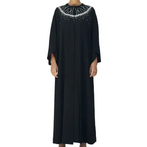 Turquie Dubai Modest Khimar Hijab Abaya Embroidery Designs Black Rhinestone Abaya Baju Arabic Women Adults Round Islam Support