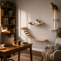 Ensemble de meubles muraux pour chat, étagères murales modulaires en bois, pont en corde, griffoir en sisal, hamac en tissu pour chats d'intérieur