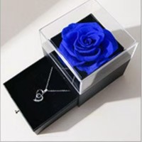 Boîte à bijoux en acrylique véritable fleur de rose unique éternelle avec double tiroir pour bague et collier Boîte cadeau préservée pour la fête des mères
