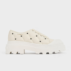 Baskets à plateforme matelassées avec décor en forme de cœur pour femmes, chaussures décontractées à lacets et semelle épaisse, à talon épais, à la mode, pour un usage quotidien et pour les fêtes - Product Image 4