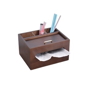 Caja de pañuelos de madera con soporte para bolígrafos, organizador de escritorio de madera maciza para almacenamiento en el baño, pañuelos extraíbles - Product Image 2