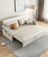 Sofá Cama Doble Extraíble de Estilo Moderno, Color Crema, Multifuncional, de Metal, para Espacios Pequeños, Convertible