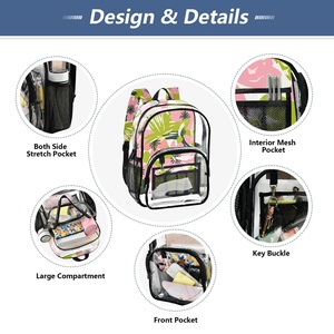 2025 New Arrival Sports Custom Tropical Flower Large <b>Sublimated</b> Logo Transparent PVC Clear Kids Leisure School Bag - Product Image 5