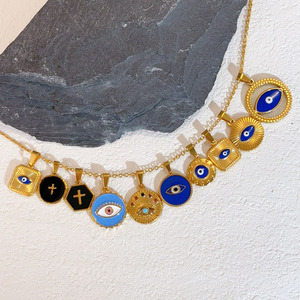 Boho สร้อยคอชุบทอง18K PVD สแตนเลสสตีลสำหรับผู้หญิงสร้อยคอดวงตาสีฟ้ากันน้ำขายส่ง - Product Image 4