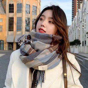 Bufanda Clásica de Acrílico a Cuadros para Mujer, Chal Largo con Flecos, Envoltura Térmica para el Cuello en Invierno - Product Image 1