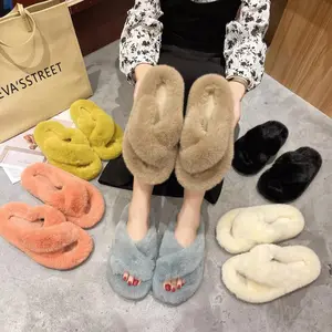 OEM Ladies Girl Decoration Warm Fluffy Furry Slippers Autumn & Winter Fuzzy Indoor Plush Slipper Fur Slides Slippers for Women