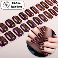 Stiker Kuku Gel Magnetik Cat Eye Glossy Sparkle 22 Strip Warna Ungu Plum Non-Toksik Bebas UV untuk Salon Grosir
