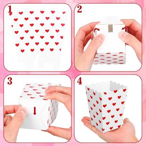Cajas de Palomitas de Maíz para el <span class=keywords><strong>Día</strong></span> de San Valentín de 16 oz, Contenedor de Cartón para Palomitas de Maíz, Cajas Rojas y Blancas con Forma de Corazón para Regalos, Dulces y Golosinas para Bodas - Product Image 3