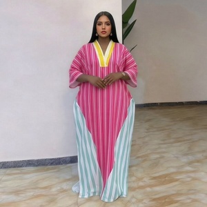 Nouvelle Robe Kaftan Longue Décontractée d'Été 2026 Rayée Rose et Bleue à Col en V Grande Taille, Robe Maxi Ample Africaine pour Femme, <span class=keywords><strong>Boubou</strong></span> Sénégalais - Product Image 3