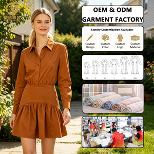 Nuovo Stile alla Moda, Abito Camicia Lungo da Donna <span class=keywords><strong>Marrone</strong></span> con Logo Personalizzato, Cintura in Vita e Orlo Plissettato, Mini Abito Casual da Ufficio - Product Image 1