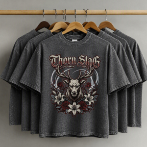 Custom Logo Heavyweight Acid Wash T Shirt Manufacturer <b>Vintage</b> Thorn Stag Graphic Print Oversized <b>Tee</b> For Clothing Brand - Product Image 1