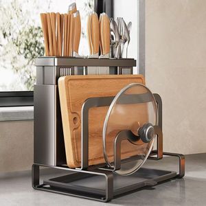 Kitchen Knife Rack Wall <b>Mounted</b> Storage For Knives Chopsticks Cutting <b>Boards</b> Pot Lids Countertop Organizer Multi Functional - Product Image 3