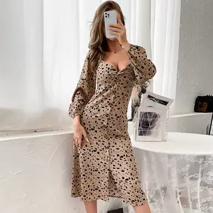 Vestido de cintura alta estampa de oncinha, formato de coração, sexy, envoltório