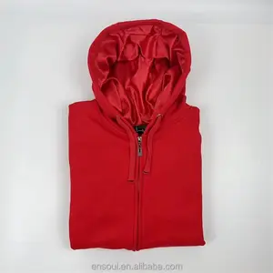 Wholesale Blank Unisex Custom Satin Lined Hoodie Full Zip Hoodies Full Zip Up Hoodie With Silk Hood