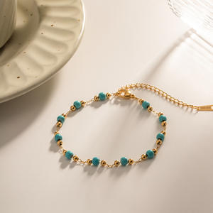 <span class=keywords><strong>Collier</strong></span> en acier inoxydable 2023 Vintage Boho Chaîne en acier inoxydable à <span class=keywords><strong>double</strong></span> couche Perles bleues Bijoux <span class=keywords><strong>Collier</strong></span> plaqué or 18 carats - Product Image 3