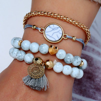 Fantaisie jour bohème naturel turquoise pierre perle Bracelet ensemble femmes luxe or Bracelet femme bracelets femme tendance