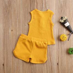 4345 Summer Toddler <strong>Kids</strong> Ribbed Clothing Outfits 2PCS Children's <strong>Cotton</strong> Sleeveless Top+<strong>Shorts</strong> Baby Girls boys Clothes Cute Set - Product Image 5