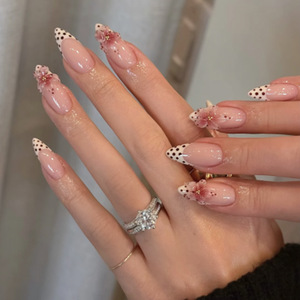 <span class=keywords><strong>Uñas</strong></span> Postizas 3D con Diseño de Flor de Almendra, Punta Francesa, Puntos, Acrílicas, <span class=keywords><strong>para</strong></span> Mujer, Uso Diario, Fiesta, <span class=keywords><strong>Boda</strong></span>, Gran Venta - Product Image 1