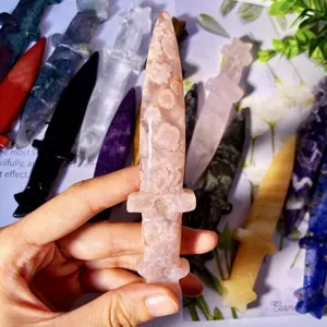 Coltello da intaglio in cristallo naturale all'ingrosso cristallo curativo artigianato intagliato a mano regalo di natale decorazione per la casa