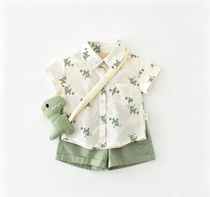 Ensemble deux pièces décontracté été 2026 pour garçons, en softshell à manches courtes, motif dessin animé - Ensemble <span class=keywords><strong>mini</strong></span>-dinosaures entièrement imprimé pour bébés et tout-petits - Product Image 3