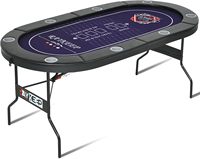 Table de poker ovale classique portable pour 8 joueurs avec design pliable, pieds en métal, porte-gobelets pour le divertissement à domicile
