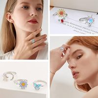 Bague Fidget Spinner Anti-Stress en cristal pour femmes, anneau coiffure de luxe, fleur, abeille, papillon, bijoux, cadeaux de mariage