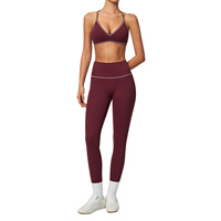 Ensemble de yoga pour femmes, col en V, dos élégant, couleurs contrastées, tissu brossé texturé, ensemble 2 pièces
