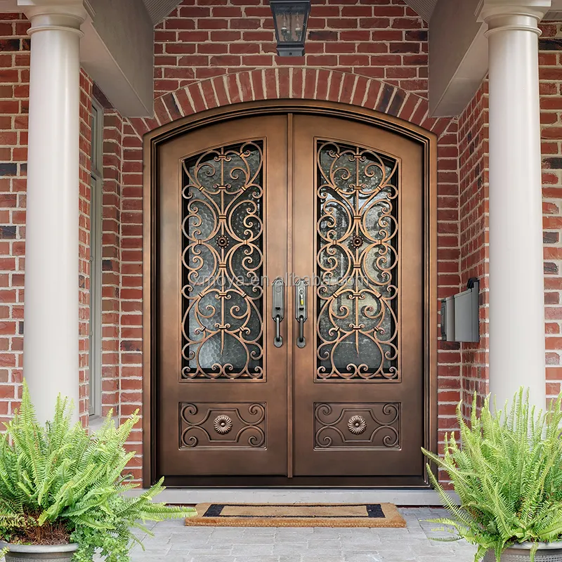 Portes d'entrée pour maisons porte décorative extérieure de sécurité en acier personnalisée en métal porte à ossature métallique avec fenêtre à double vitrage