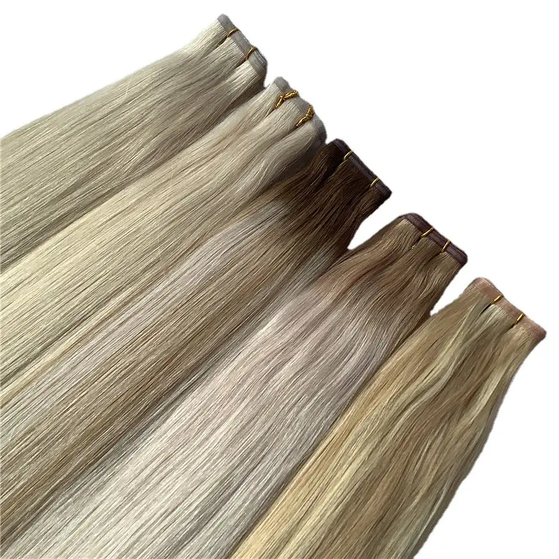 Factory Price Customized Seamless Weft Russian Hair Human Remy Hair Double Drawn Ultra Flat Weft Hair Extensions