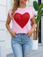 Pull-over décontracté en maille tissée pour femme, motif cœur colorblock, style streetwear, collection printemps-été
