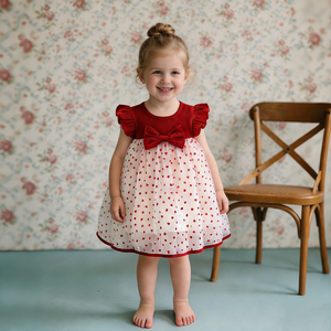 Hongbo Designs Abito Rosso per <span class=keywords><strong>Neonata</strong></span>, Minigonna con Volant, Elegante Vestito da Festa per Ragazze 4-12 Anni, Abito da Sera in Cotone - Product Image 2