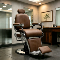Fauteuil de Barbier Professionnel Inclinable Marron Châtain Classe Exécutive – Station de Coiffure