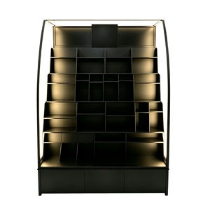 Floor Standing LED Cosmetic Display Stand Curved Frame Multi‑Layer Makeup Retail <b>Rack</b> With Custom <b>Printed</b> Base - Product Image 2