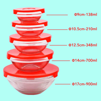 Cadeaux pour la fête des mères, ensemble de 5 saladiers en verre avec couvercles hermétiques, empilables, multi-tailles, design classique, verre + PP