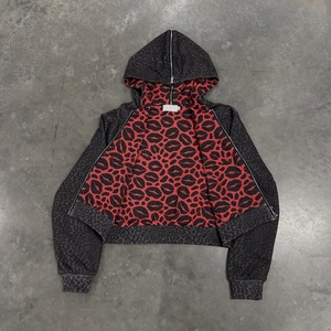 Sweat-shirts et sweats à capuche pour hommes personnalisés, double couche doublée, coupe courte, style grunge sombre, épaules tombantes, vintage, noir, avec fermeture éclair bidirectionnelle - Product Image 2
