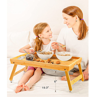 Plateau de lit avec poignée pour manger, travailler, utilisé comme table à collation de bureau pour ordinateur portable Plateau de petit-déjeuner en bambou avec pieds pliables en bois