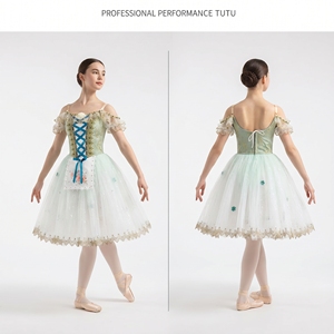 Tutú de Ballet Romántico Estilo Campesino Personalizado, Vestido con Hombros Descubiertos, Cordones y Apliques Florales para la Variación de La Fille Mal Gardée, Coppelia - Product Image 4
