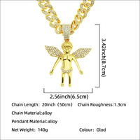 Collier Pendentif Bébé Ange Sertie de Zircons, Chaîne Cubaine Plaqué Or Entièrement Pavée de Zircons, Bijoux Hip Hop Bling pour Unisexe