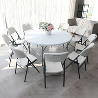 Table de Banquet en Plastique Pliable Blanche et Ronde, Camping, Pique-Nique, Pliable, pour Fêtes et Événements, pour 10 Personnes