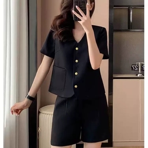 Conjunto de Traje Corto con Mangas Cortas <span class=keywords><strong>para</strong></span> Mujer, Atuendo de Verano con Chaqueta y Pantalones Cortos de Alta Gama, Conjunto de Dos Piezas - Product Image 3