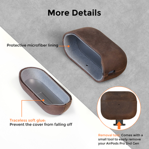 Étui rétro en cuir véritable Crazy Horse pour <span class=keywords><strong>AirPods</strong></span> Pro 2, LED frontale visible, charge <span class=keywords><strong>filaire</strong></span> et sans fil [sans écouteurs] - Product Image 6