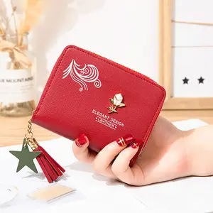 Rose hardware wallet Women Cute button short zipper women's change bag Japanese and Korean women's Mini Handbag